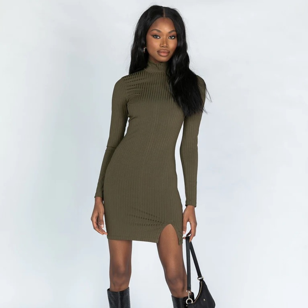 Princess Polly Kehlanae Mini Bodycon Dress Khaki Green Size 2